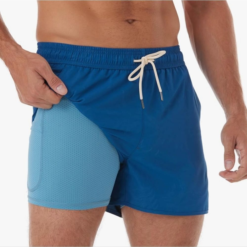 NWT Men's Lined Swim Trunks Pockets Teal Blue